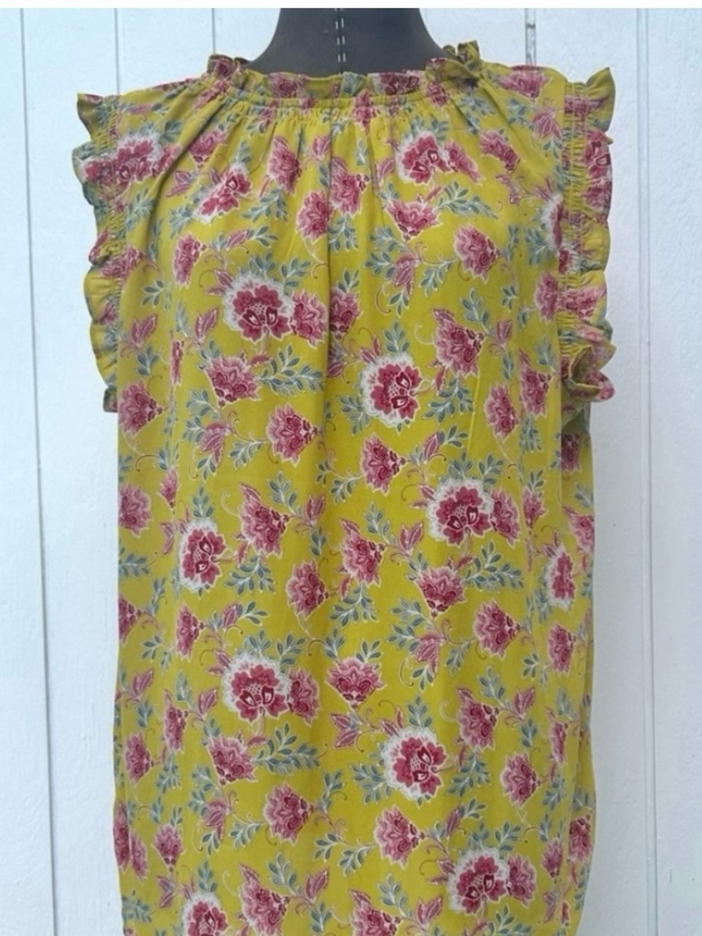 Loft blouse sleeveless shell top mustard yellow pink floral print women’s XL